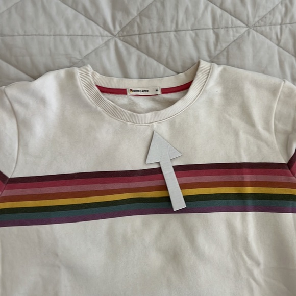 Marine Layer Anytime Sweatshirt Cream with Rainbow Stripes Size Small - Picture 10 of 16